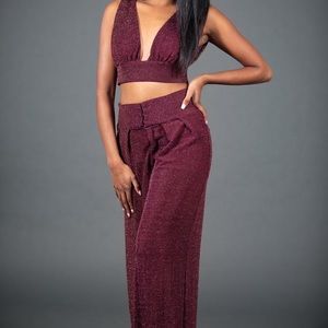 Red set with wide leg pants